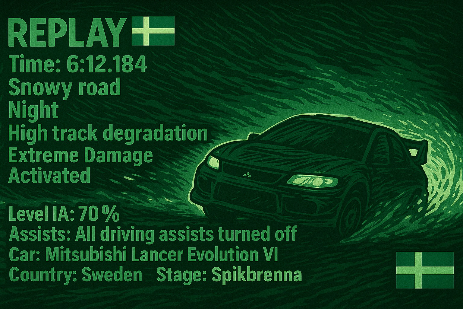EA SPORTS™ WRC 24 | 2024.11.27 | JustForFun | Sweden | Spikbrenna | Category: World Rally Car 1997-2011 | Mitsubishi Lancer Evolution VI | 6:12.184 + Replay