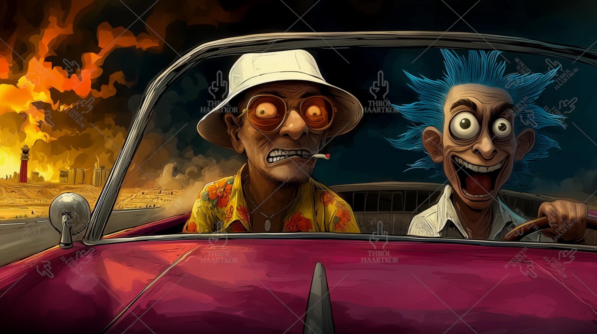 Vegas C-137 Couldn’t Handle the Shock - 16:9 -Raoul Duke and Rick Sanchez escape from a burning Las Vegas. Those two together are a real firecracker.