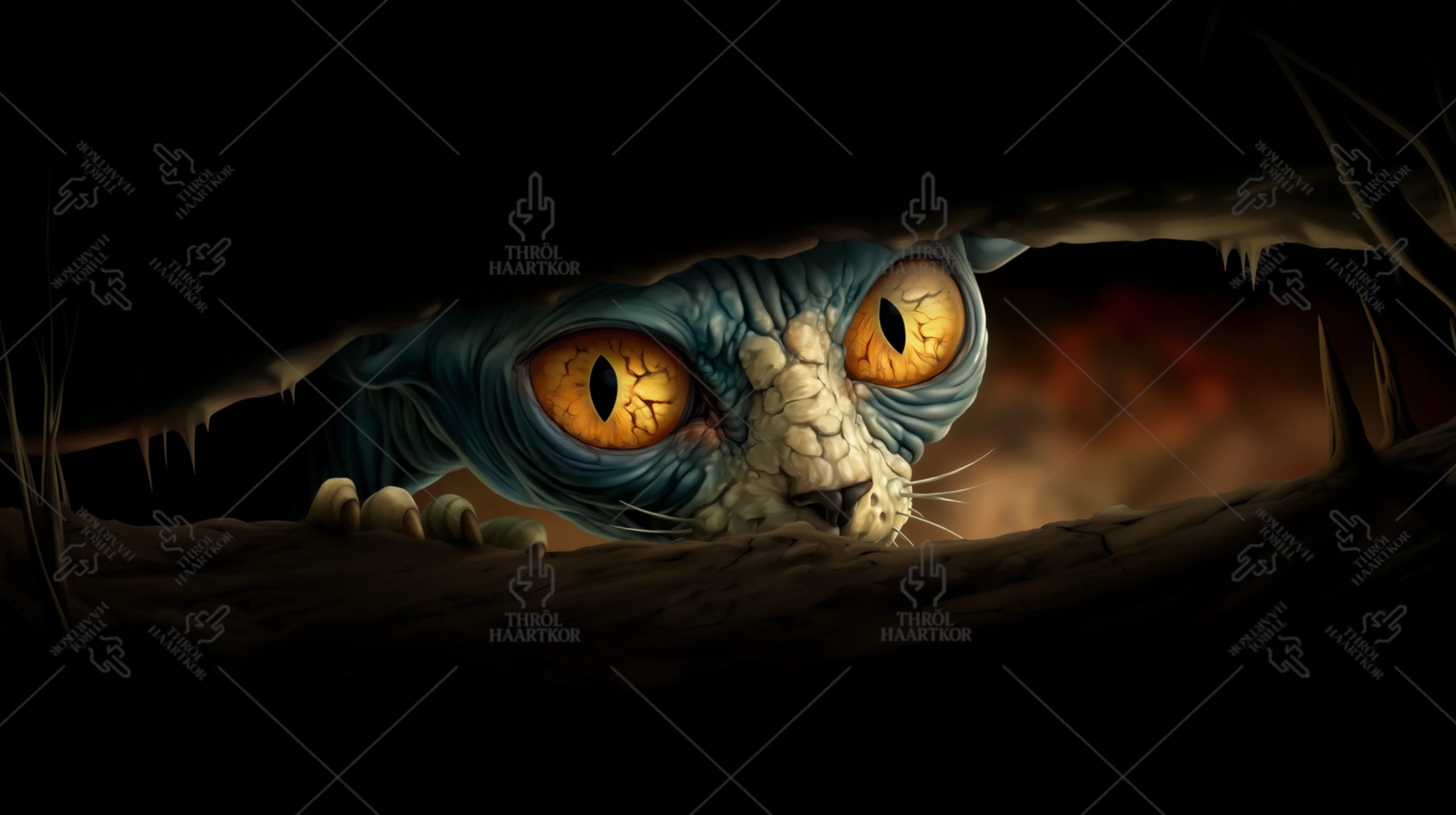 You're Trapped - 16:9 - A sort of alien cat searching for its prey in a rocky crevice