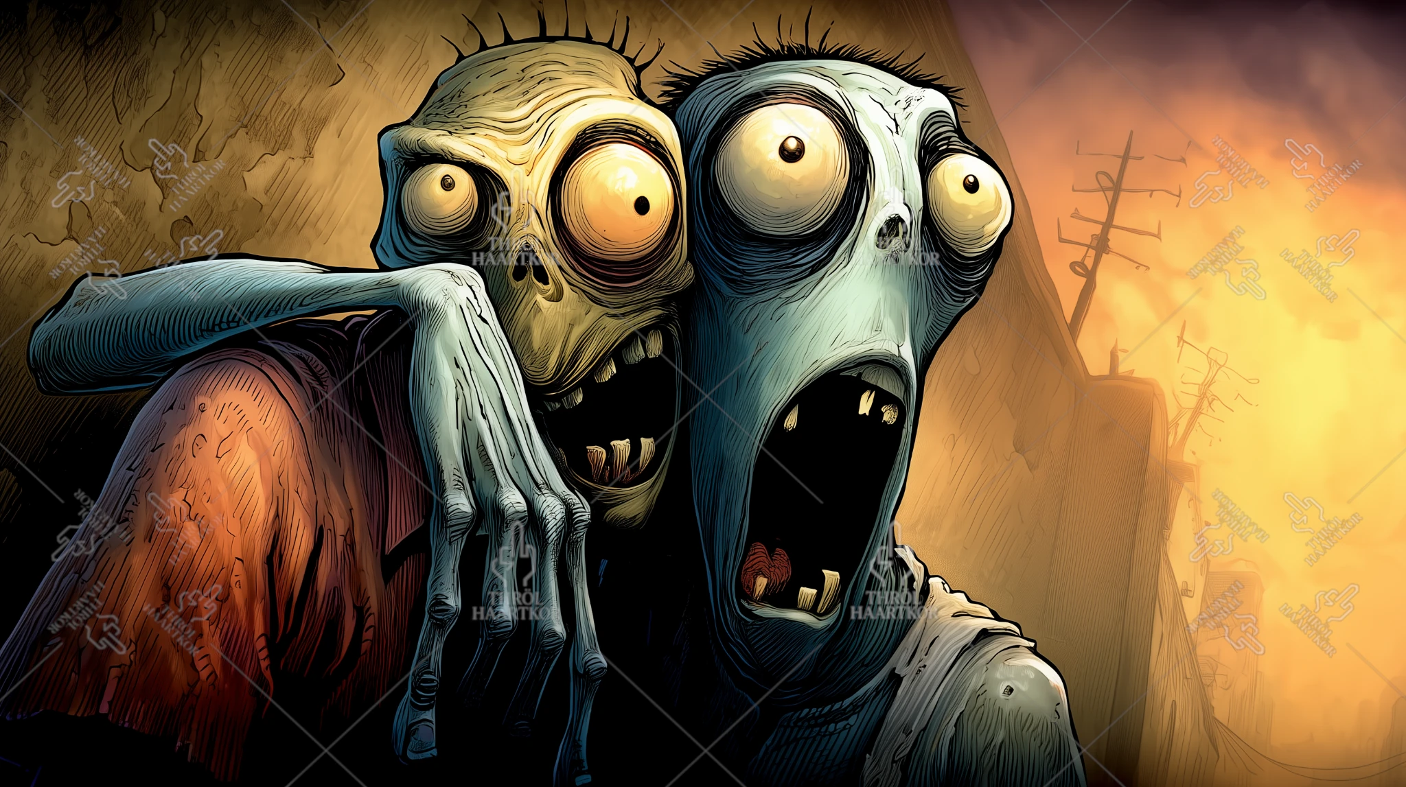 Look At My Psylocap Bad Trip - 16:9 - Two Rimworld colonists in the middle of a bad trip on psilocybin