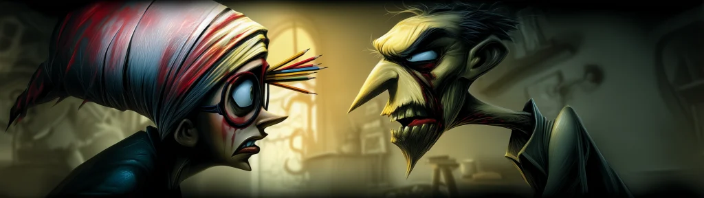 HEADER: Resolution of a Minor Problem - How Thröl solves the problem of criticism by sticking drawing pencils directly into its forehead