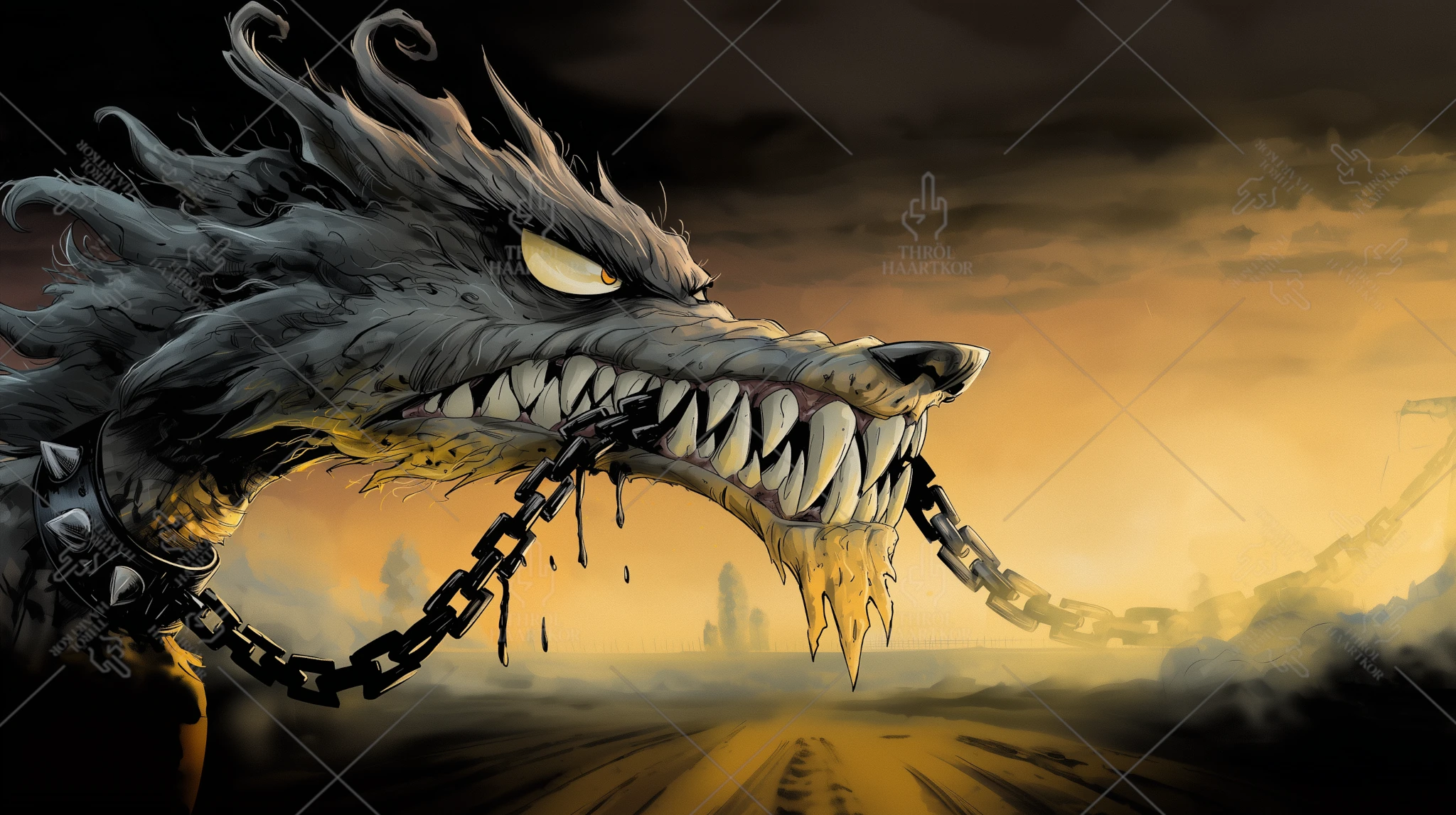 Break Your Chains - 16:9 - A wolf trying to break its chains.