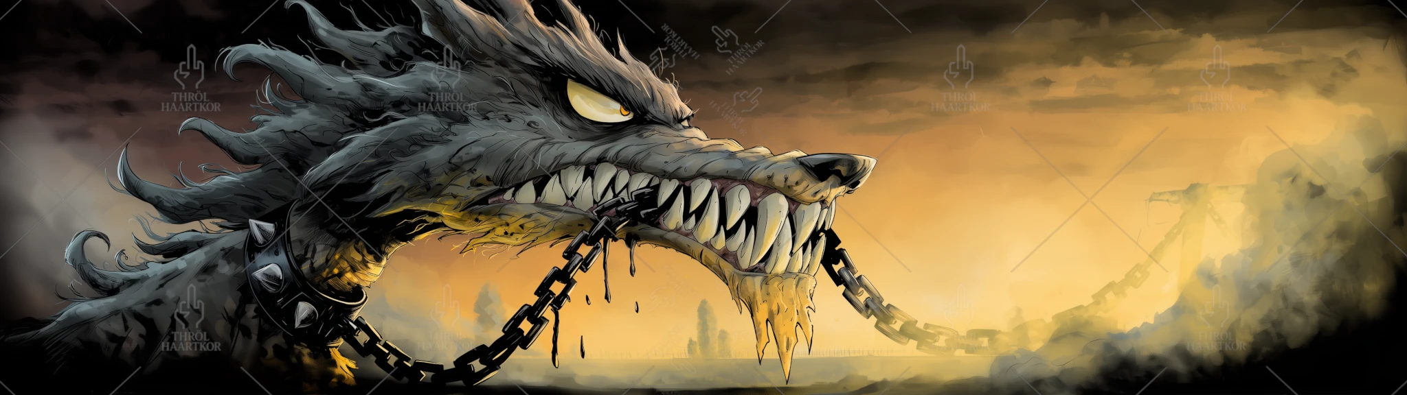 Break Your Chains - 32:9 - A wolf trying to break its chains.