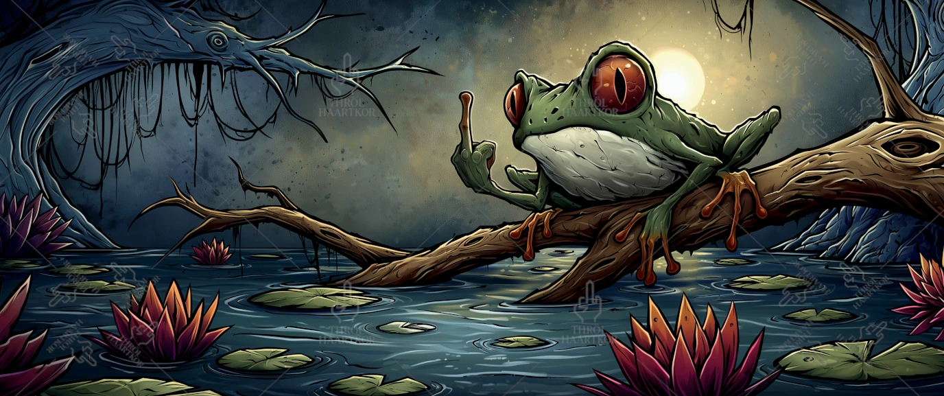 Bugged Water Lilies - 21:9 - The water lilies are bugged, but the frog says fuck you.